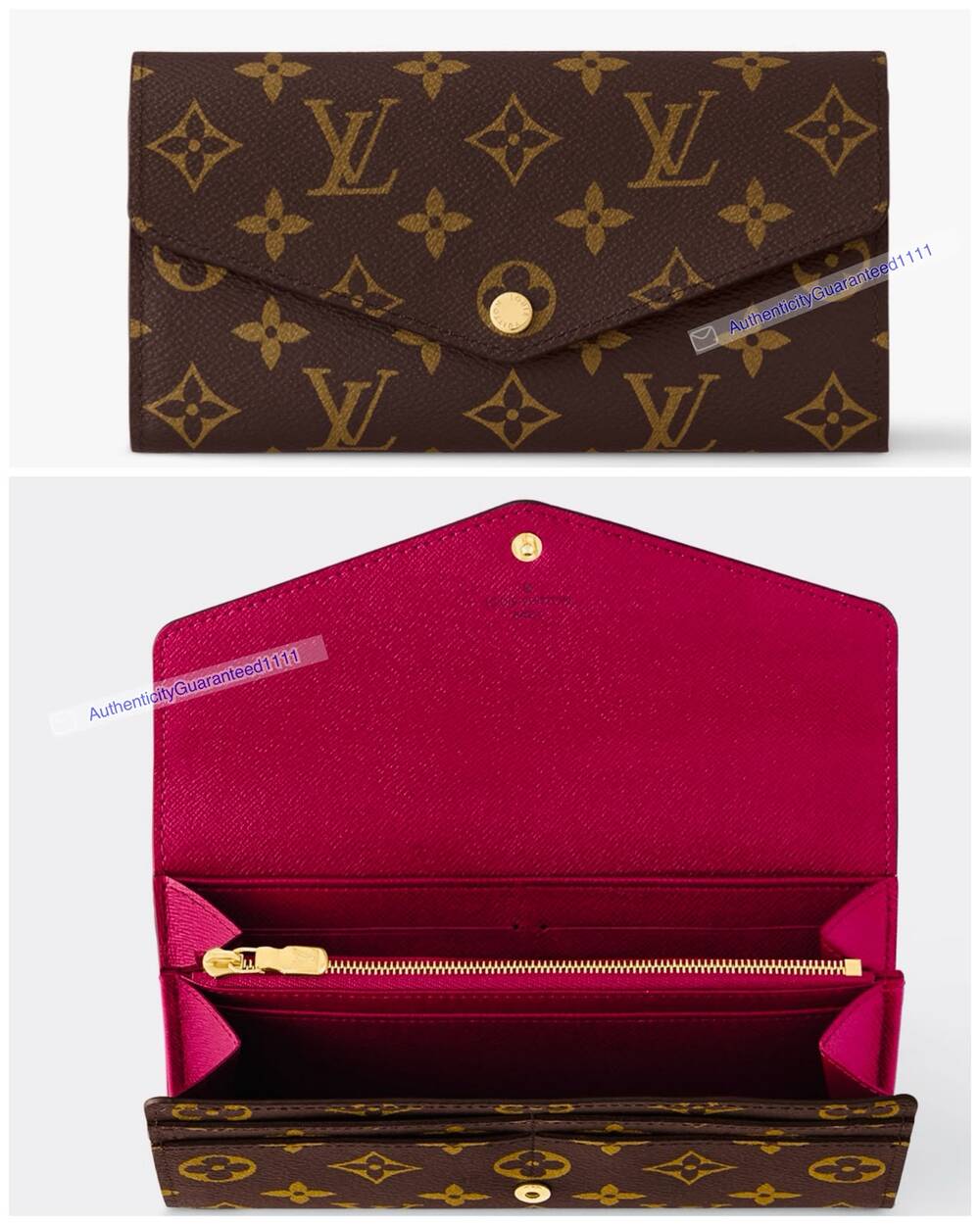 Louis Vuitton Sarah Wallet Classic Monogram Fuchsia Magenta Clutch LTD Authentic